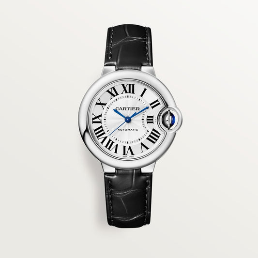 Ballon Bleu 33mm Steel Automatic Silver Guilloché Dial Alligator Strap Watch