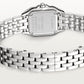 ساعة Panthère de Cartier ميني مقاس 25.1 مم × 18.5 مم، من الذهب الأبيض، إطار مرصع بالألماس، تاج مرصع بالألماس، ميناء فضي، سوار من الذهب الأبيض، حركة كوارتز.