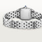 ساعة Panthère de Cartier، طراز صغير، 30 مم × 23 مم، فولاذ، تاج أزرق، ميناء فضي، سوار من الفولاذ، حركة كوارتز