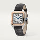 Santos-Dumont Small 38mm x 27.5mm Steel Rose Gold Bezel Silvered Satin-Finish Dial Black Alligator Strap Quartz Watch