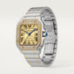 Santos de Cartier Medium 35.1mm Steel Yellow Gold Bezel Diamond-Set Golden Sunray Dial Steel Bracelet Self-Winding Watch
