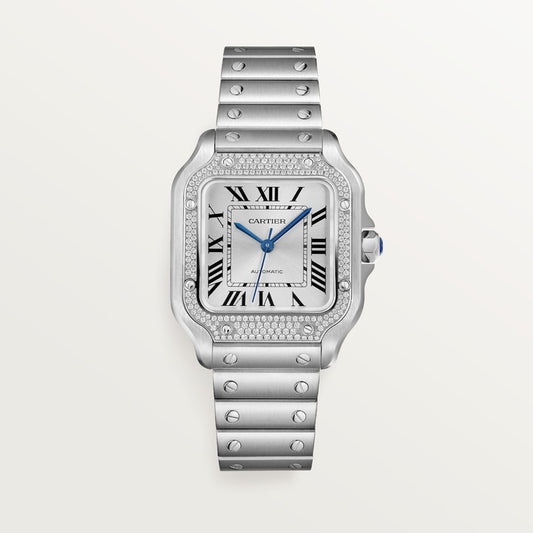 Santos de Cartier Medium 35.1mm Steel Blue Crown Sunray Dial Steel Bracelet Automatic Watch