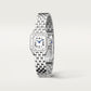 ساعة Panthère de Cartier ميني، 25 مم × 19 مم، من الفولاذ، تاج أزرق، ميناء فضي، سوار من الفولاذ، حركة كوارتز