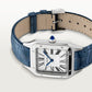 Santos-Dumont Large 43.5mm x 31.4mm Steel Silvered Satin-Finish Dial Navy Blue Alligator Strap Quartz Watch