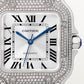 Santos Medium 35.1mm White Gold Diamond Bezel Silvered Sunray Dial Alligator Strap Self-Winding Watch