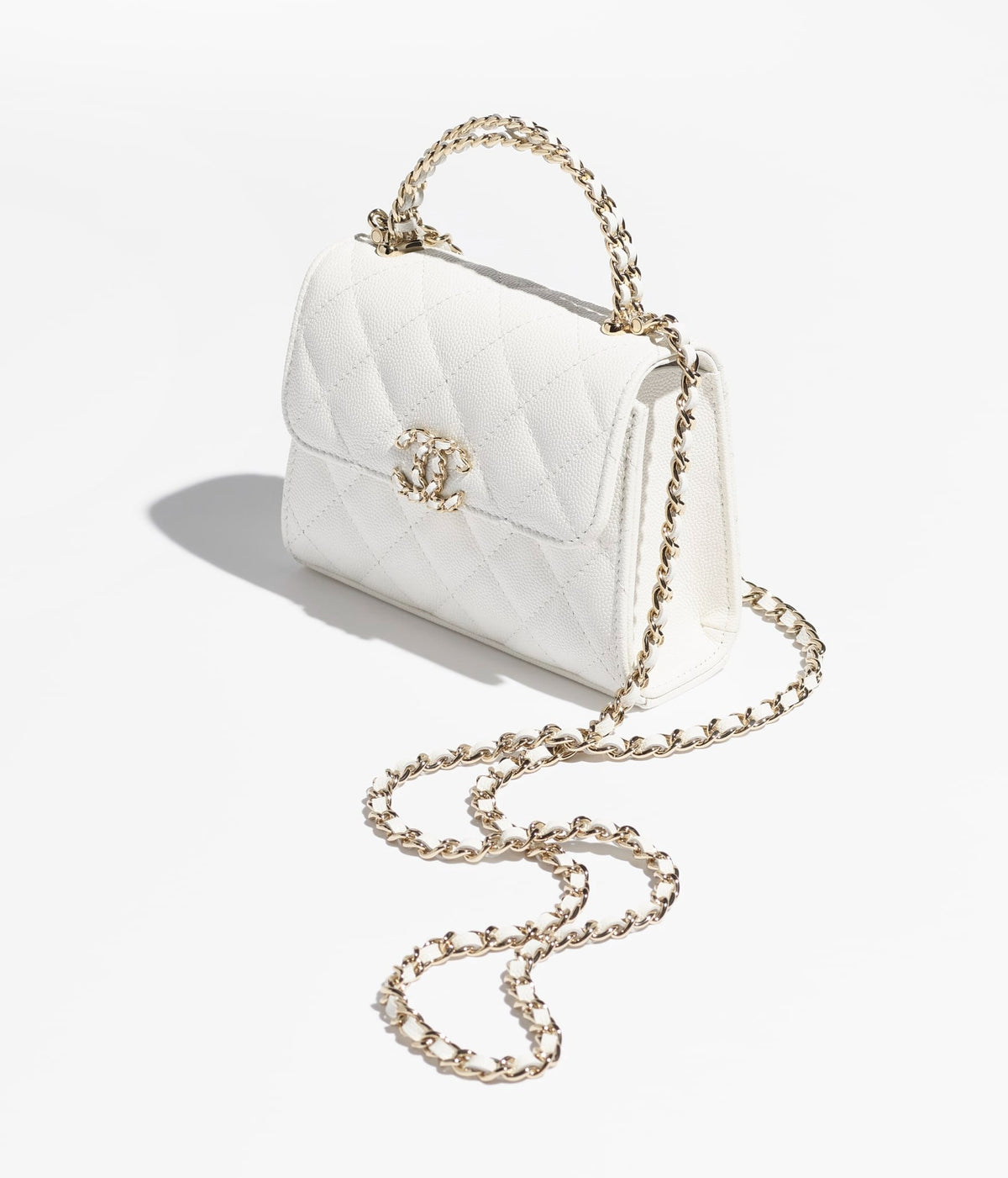 Grained Shiny Calfskin & Gold-Tone Metal Clutch with Chain
