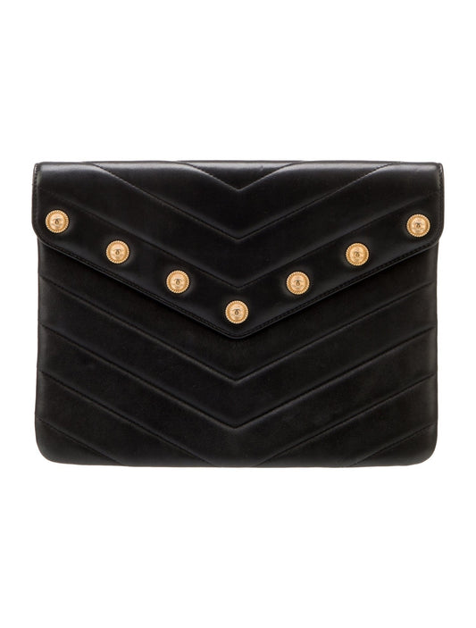 Lambskin Chevron CC Button Flap Clutch