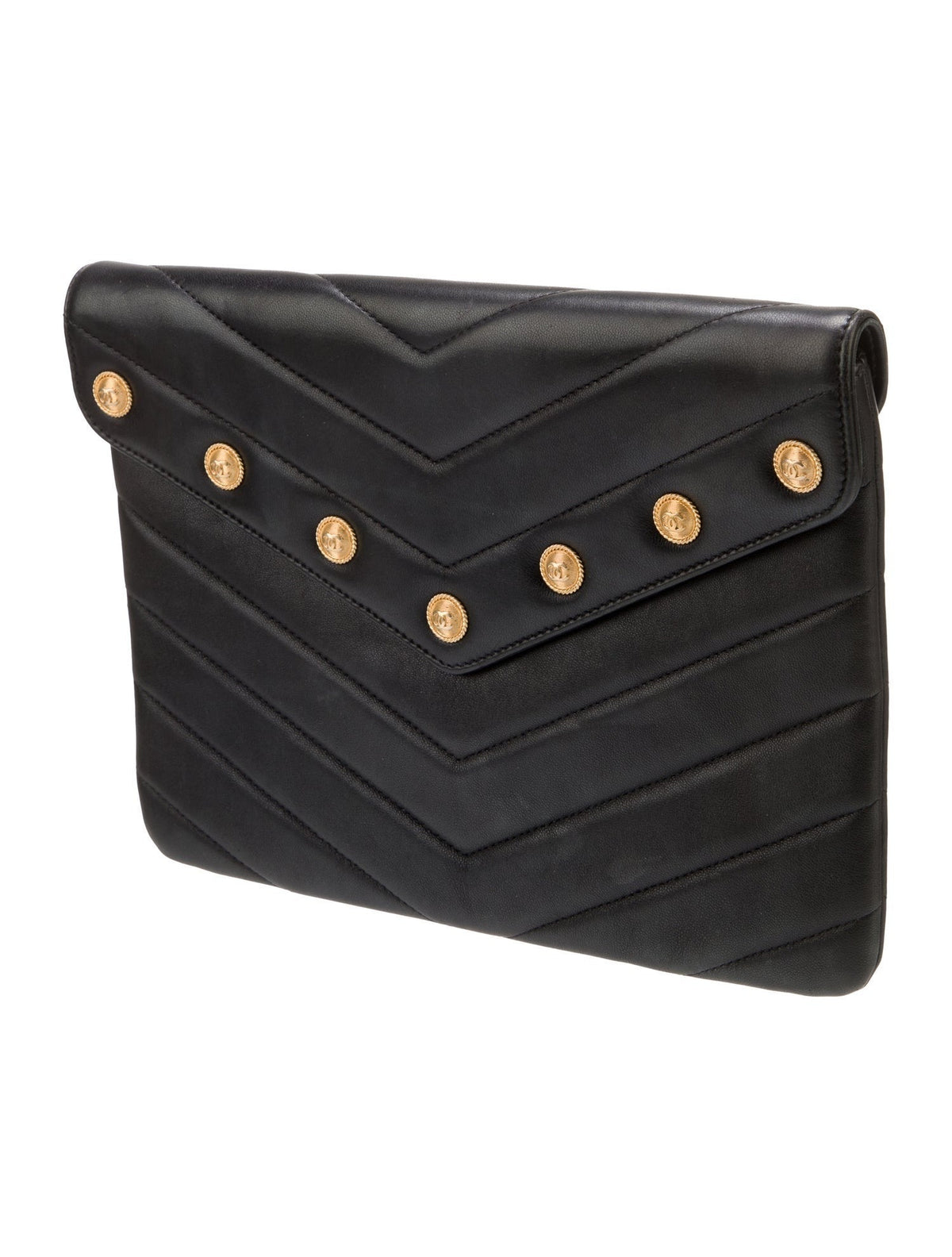 Lambskin Chevron CC Button Flap Clutch