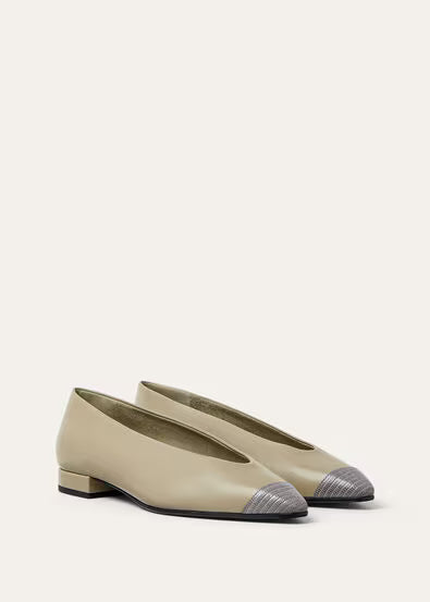 Rebecca Cap Toe Ballet Flat  Natural Calfskin