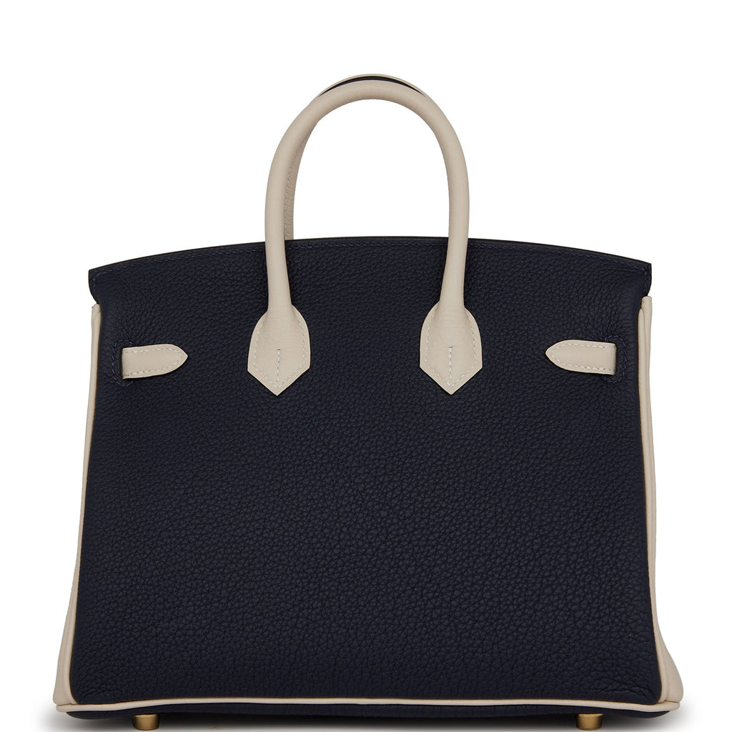 Hermès Special Order (HSS) Birkin 25 Bleu Nuit and Craie Togo Gold Hardware