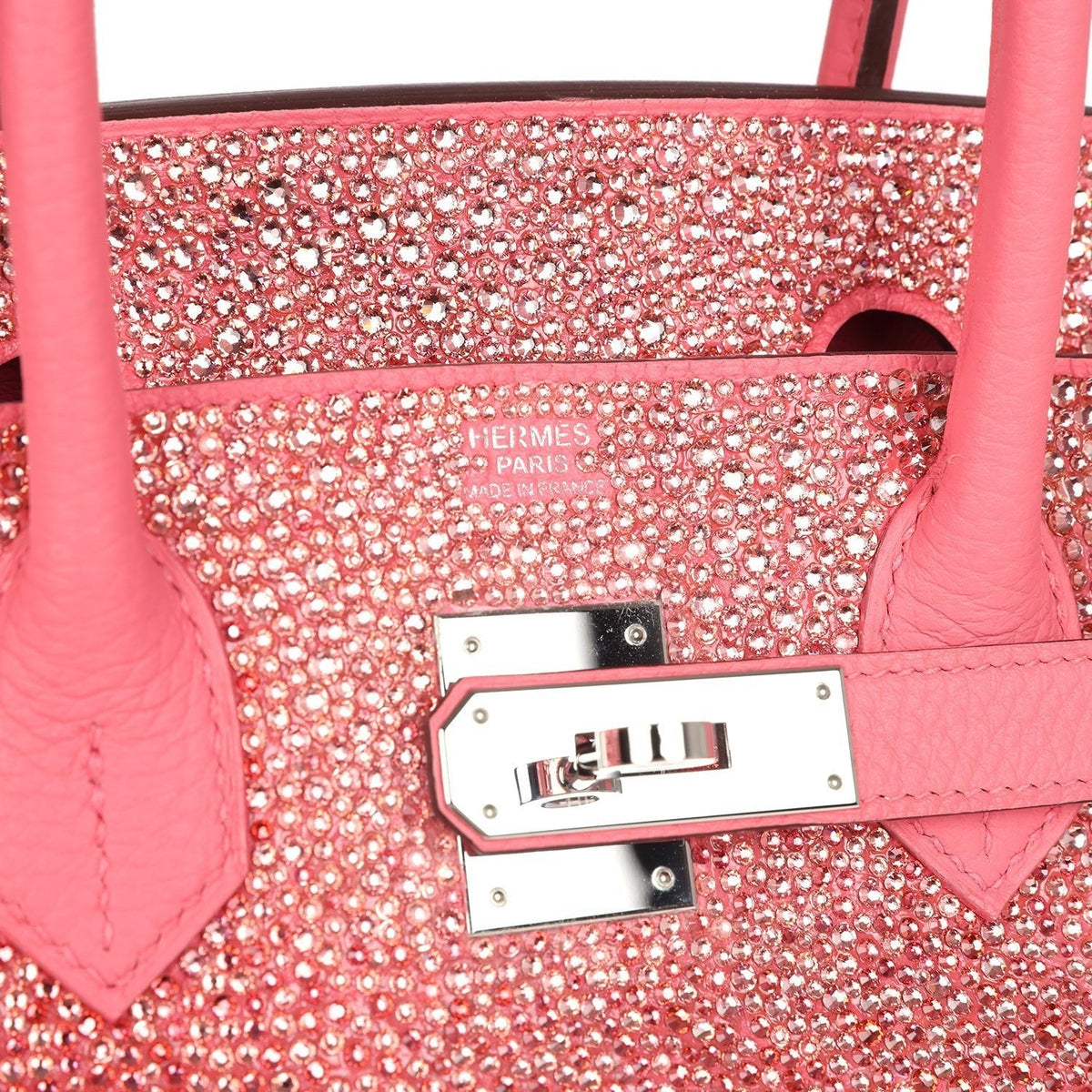 Custom Ombre Swarovski Crystal Hermès Birkin 30 Rose Azalee Clemence Palladium Hardware