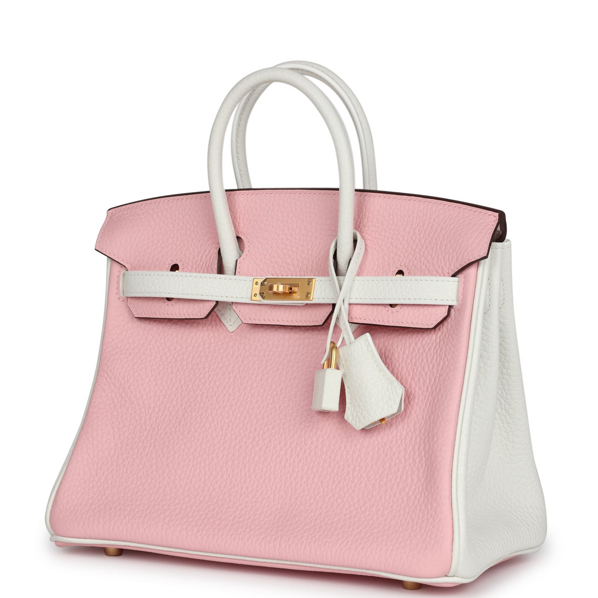 Hermès Special Order (HSS) Birkin 25 Rose Sakura and White Clemence Brushed Gold Hardware