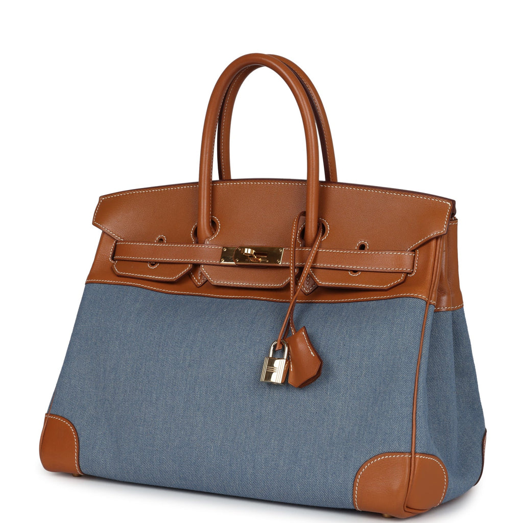 Vintage Birkin 35 Blue Denim and Gold Gulliver Gold Hardware