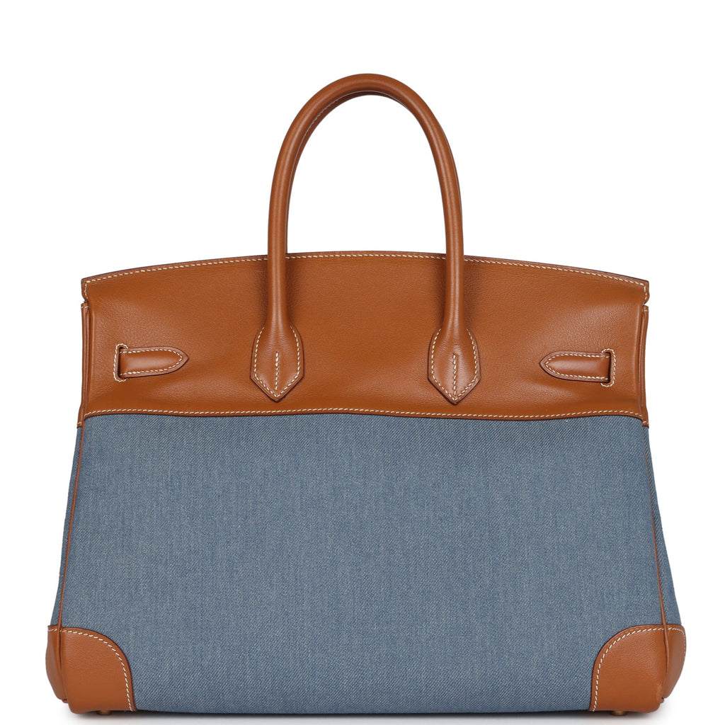 Vintage Birkin 35 Blue Denim and Gold Gulliver Gold Hardware