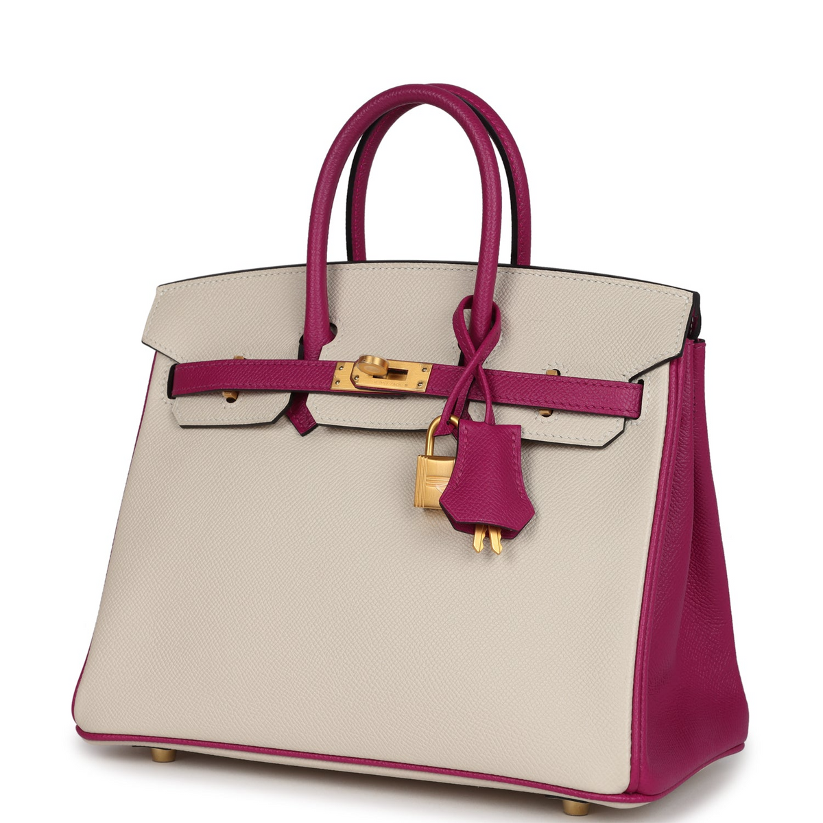 Hermès Special Order (HSS) Birkin 25 Craie and Rose Pourpre Epsom Brushed Gold Hardware