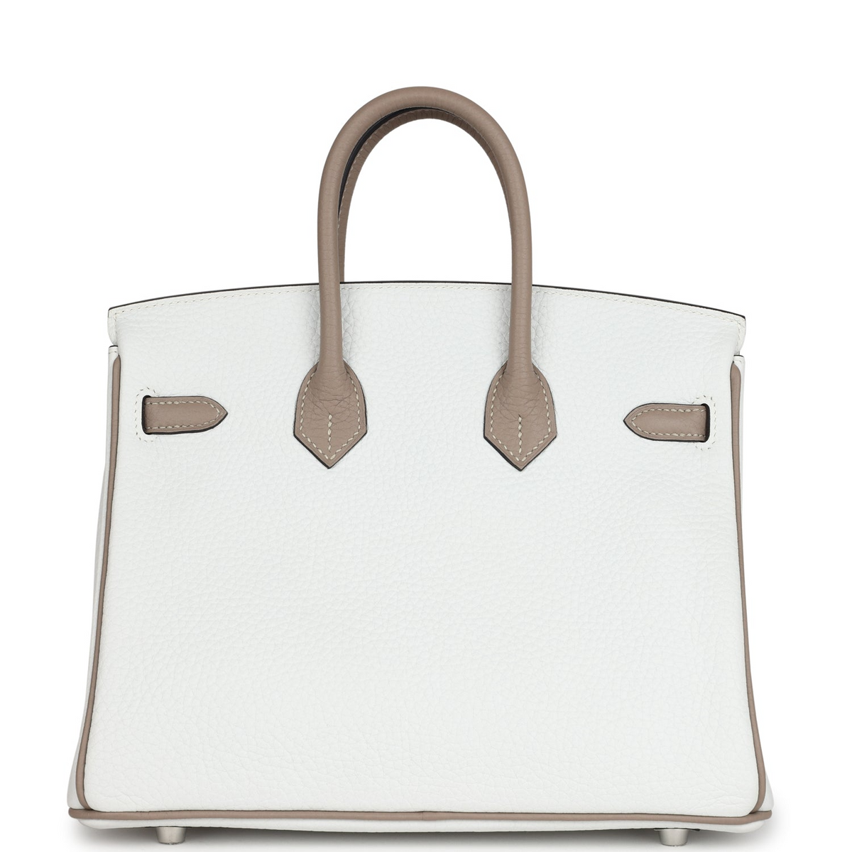 Hermès Special Order (HSS) Birkin 25 White and Etoupe Clemence Brushed Palladium Hardware