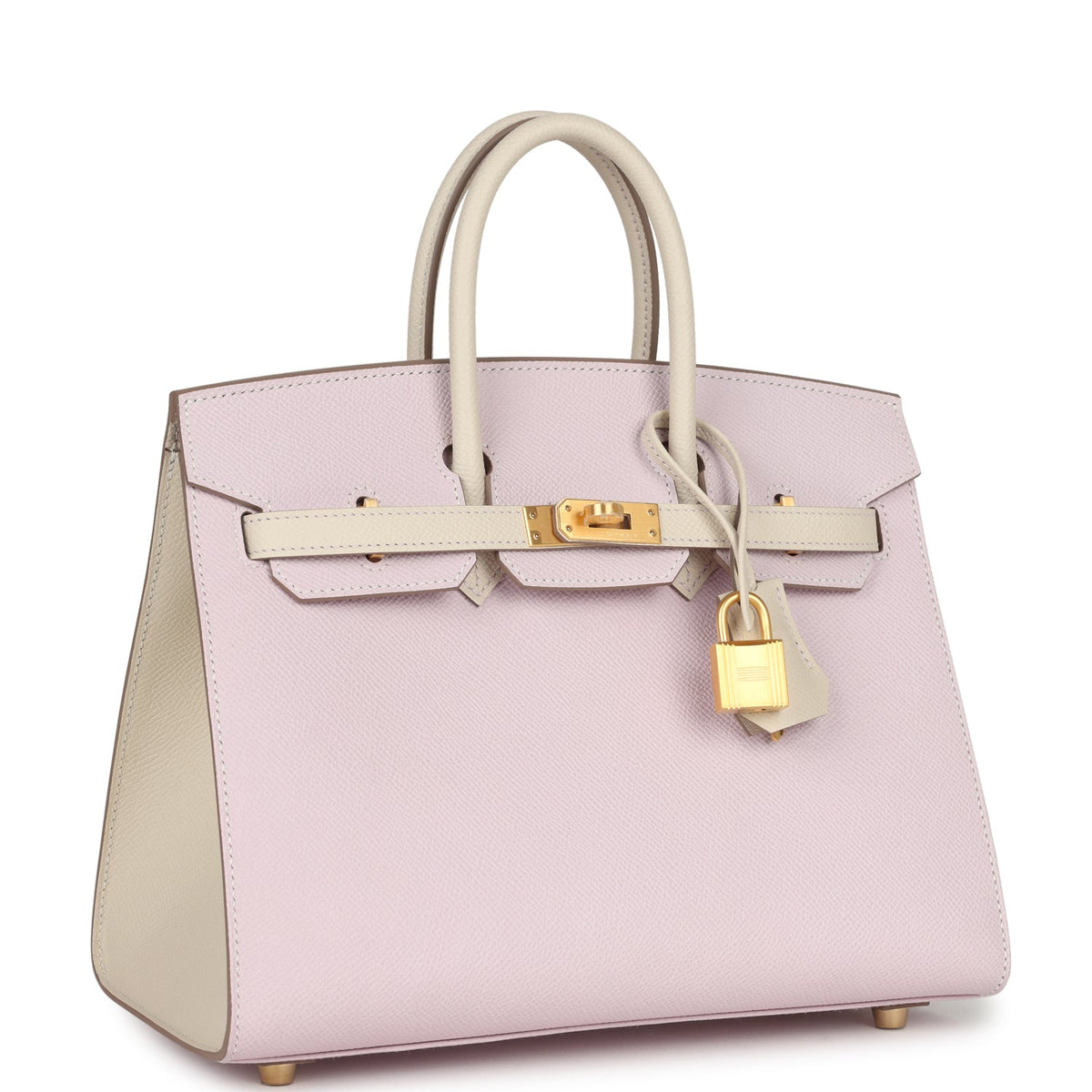 حقيبة بيركين سيلييه 25 بطلب خاص (HSS) باللونين الموف الشاحب (Mauve Pale) والكري (Craie) من جلد إبسوم مع قطع معدنية من ذهب مصقول