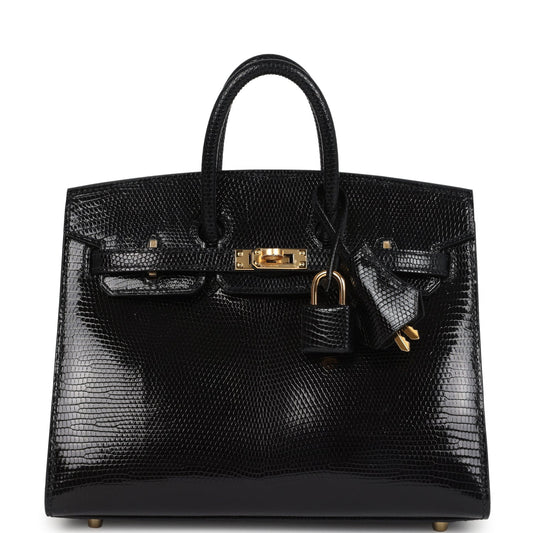 Birkin Sellier 20 Black Varanus Niloticus Lizard Gold Hardware