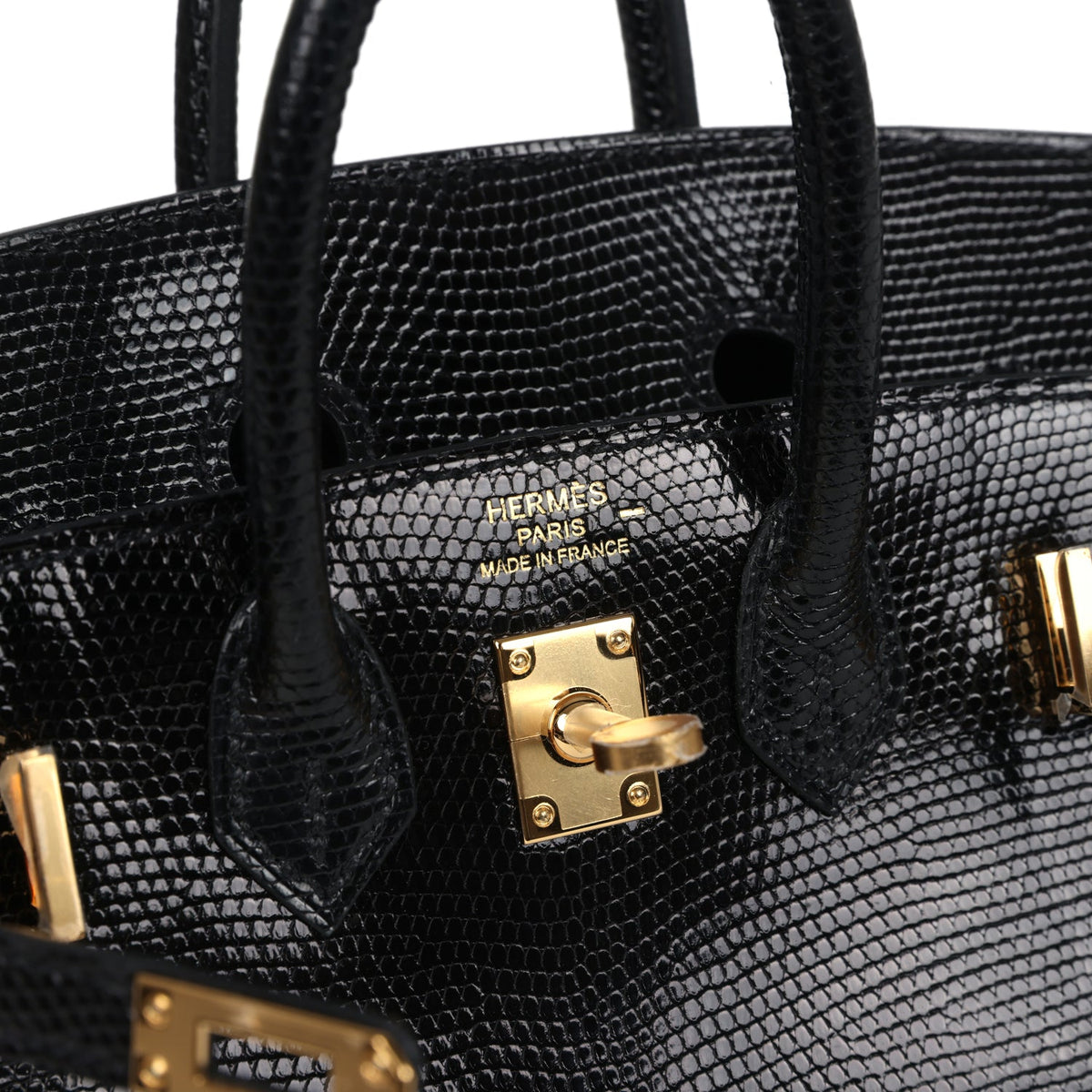 Birkin Sellier 20 Black Varanus Niloticus Lizard Gold Hardware