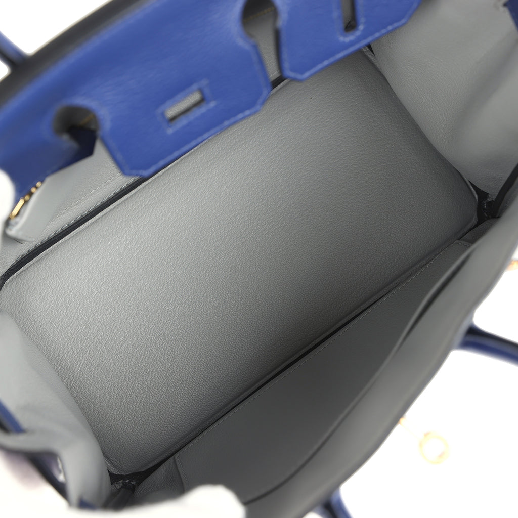 حقيبة بيركين 25 بلون أزرق سافير فيرسو من جلد نوفيلو مع قطع معدنية من ذهب