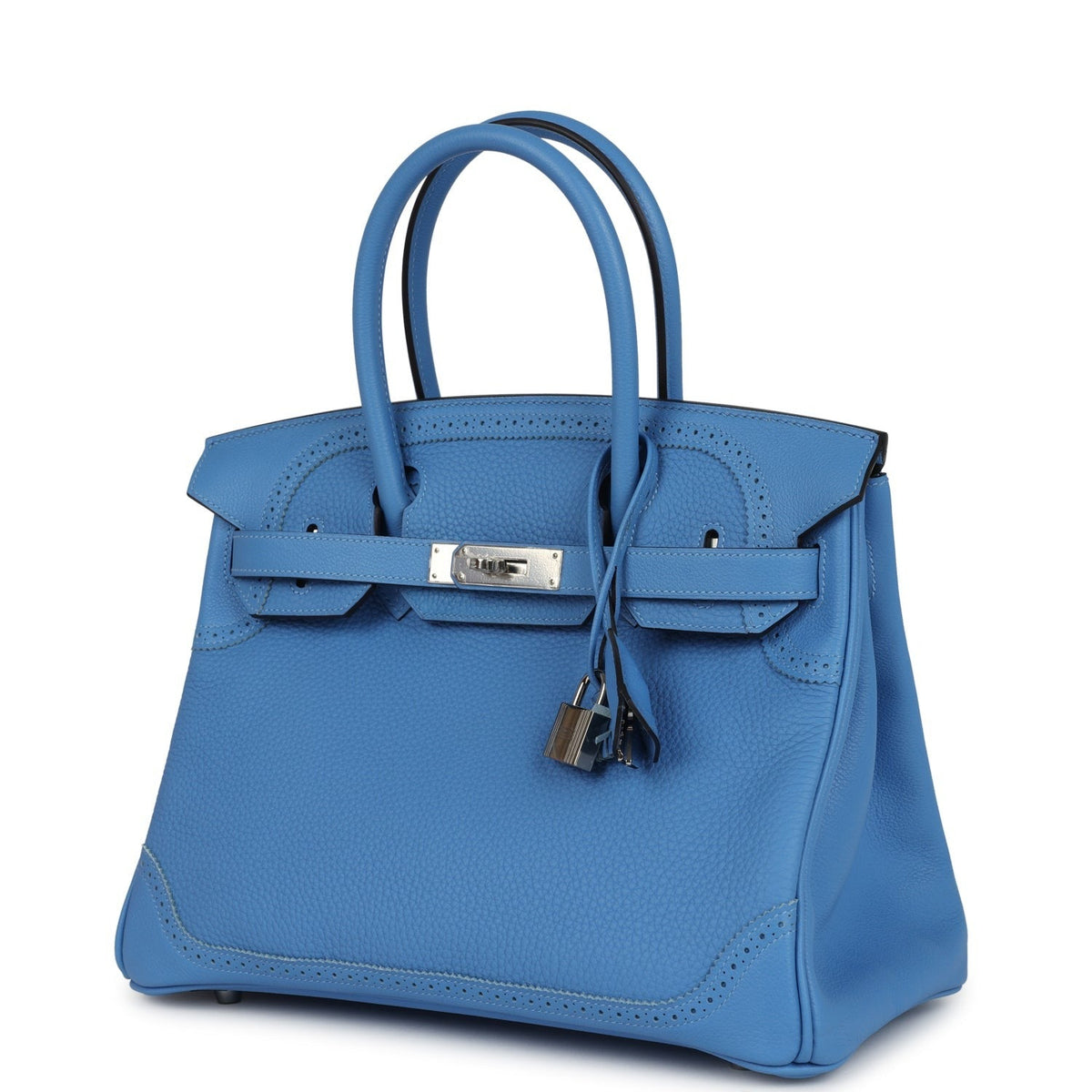 Birkin 30 Ghillies Bleu Paradise Clemence and Evercolor Palladium Hardware