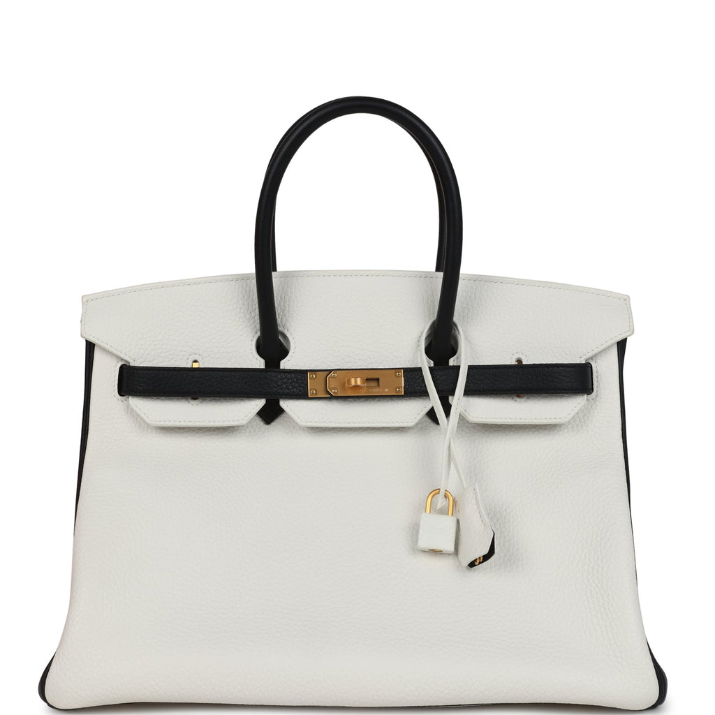 Hermès Special Order (HSS) Birkin White and Black Clemence Brushed Gold Hardware