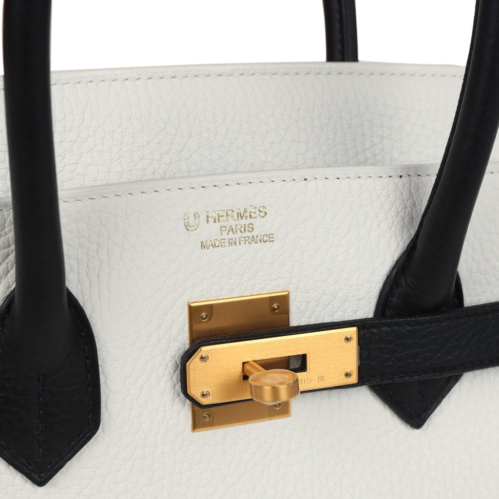 Hermès Special Order (HSS) Birkin White and Black Clemence Brushed Gold Hardware