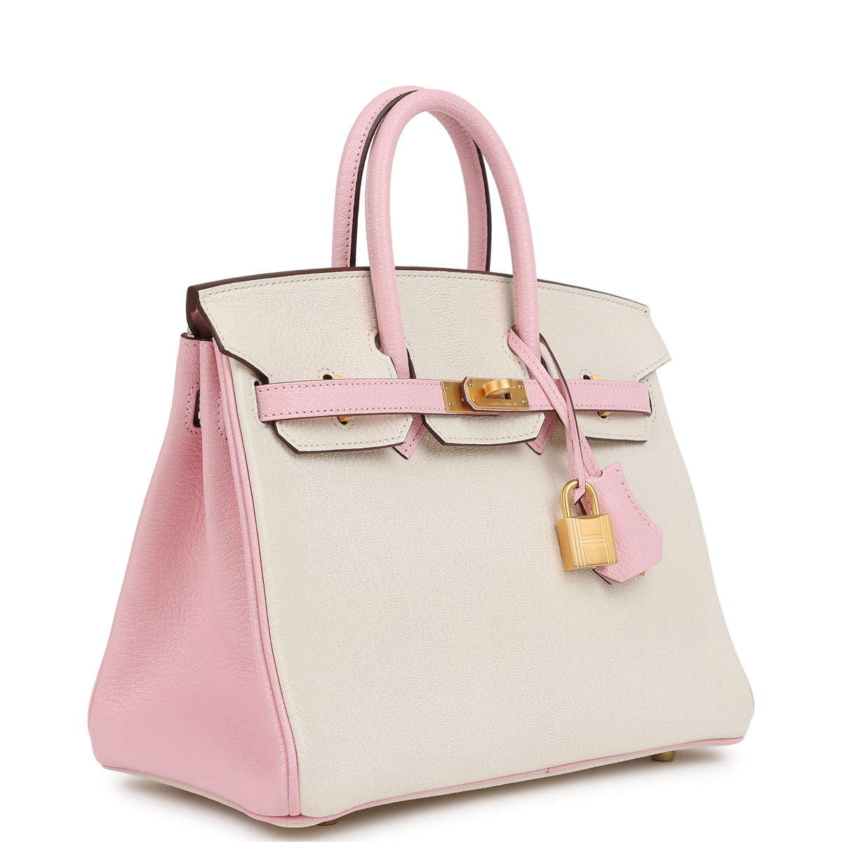 Hermès Special Order (HSS) Birkin 25 Nata and Rose Sakura Chevre Mysore Brushed Gold Hardware