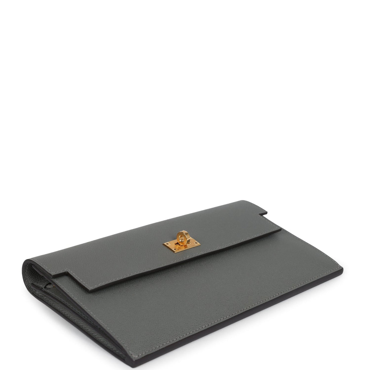 Kelly Pocket Long Wallet Gris Meyer Madame Gold Hardware