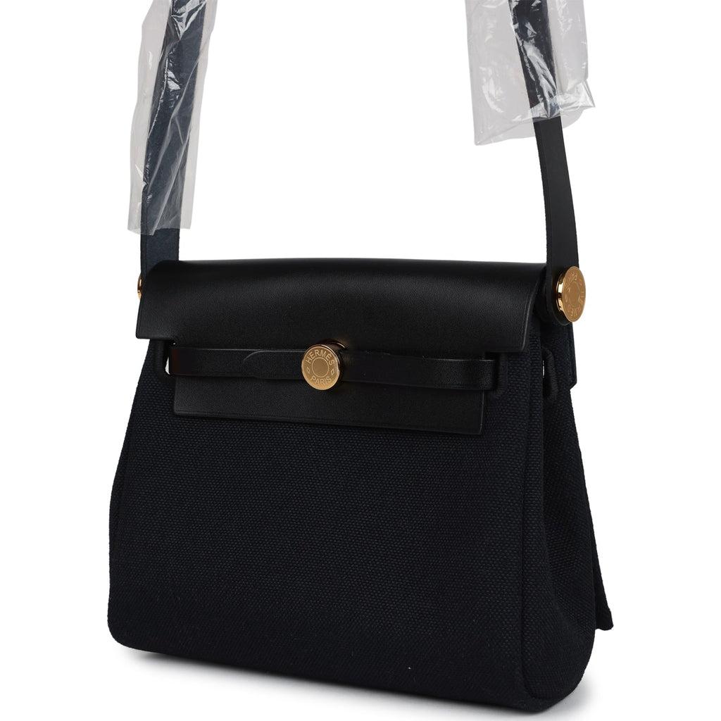 Herbag Zip 20 Mini Black Toile Militaire Canvas and Black Vache Hunter Gold Hardware