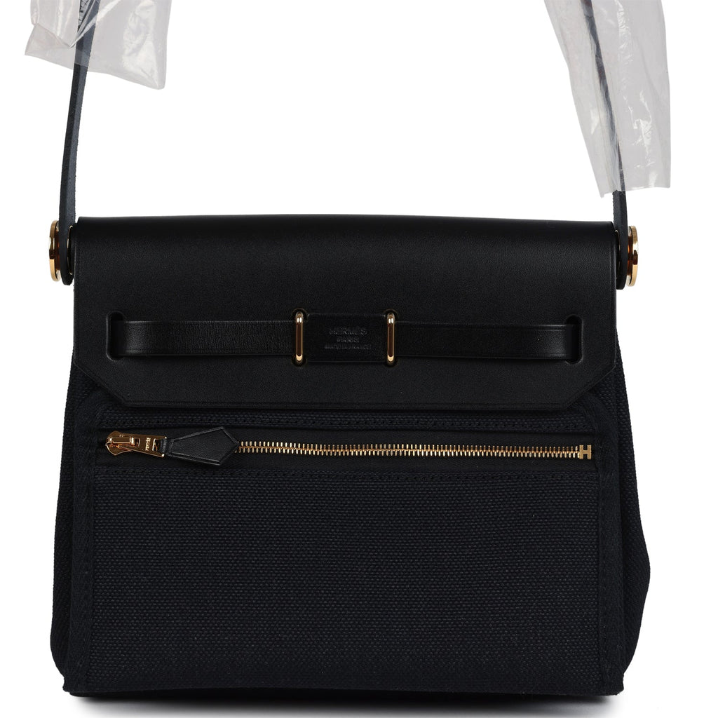 Herbag Zip 20 Mini Black Toile Militaire Canvas and Black Vache Hunter Gold Hardware