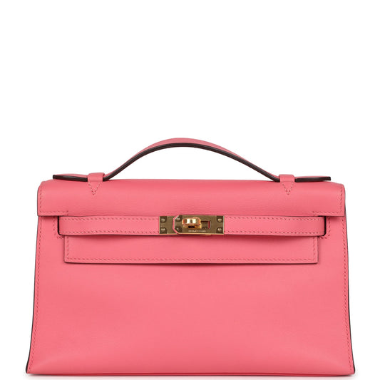 Kelly Pochette Rose Azalee Swift Gold Hardware
