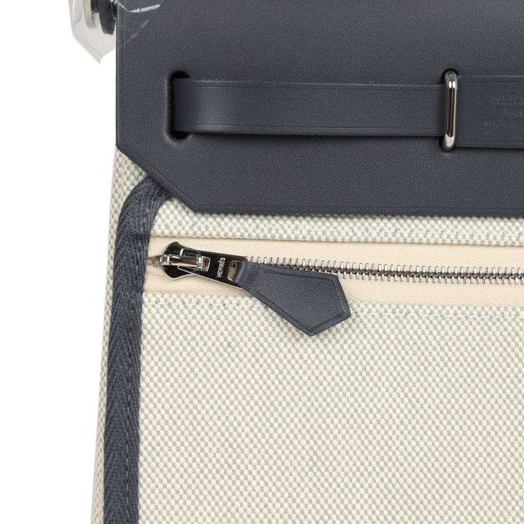 Herbag Zip 20 Mini Ecru وBleu Glacier Toile H Canvas وArdoise Vache Hunter Palladium Hardware