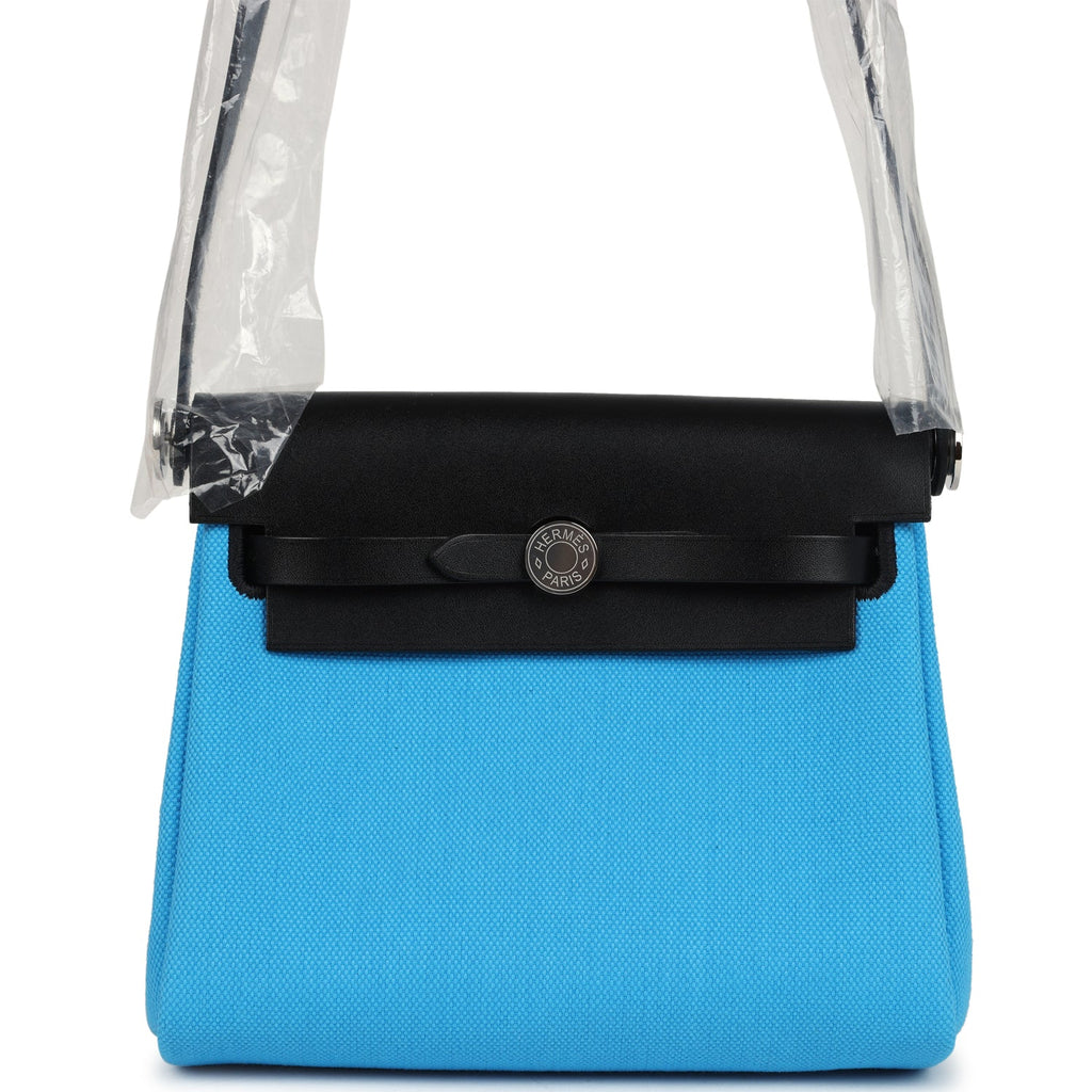 Herbag Zip 20 Mini Bleu Riviera Toile H Canvas and Black Vache Hunter Palladium Hardware