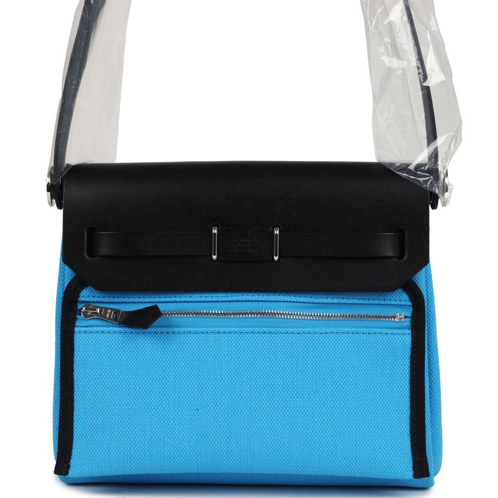 Herbag Zip 20 Mini Bleu Riviera Toile H Canvas and Black Vache Hunter Palladium Hardware