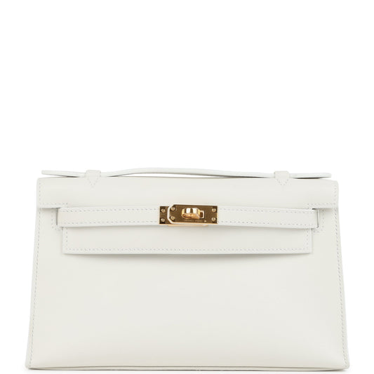 Kelly Pochette White Swift Gold Hardware