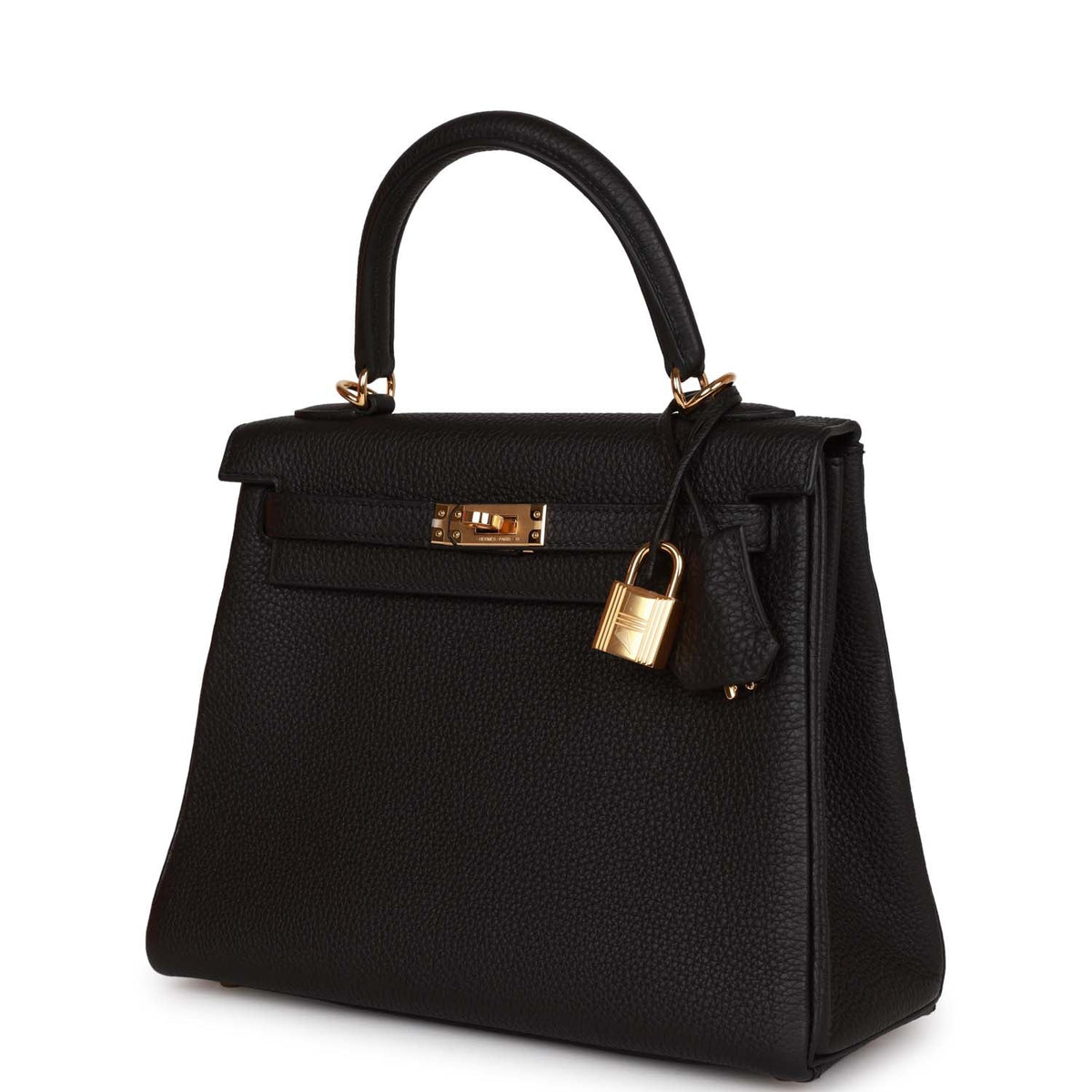 Kelly Retourne 25 Black Togo Gold Hardware