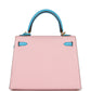 Special Order (HSS) Kelly Sellier 25 Rose Sakura and Bleu Aztec Chevre Brushed Gold Hardware