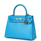 Kelly Sellier 25 Bleu Frida Chevre Gold Hardware