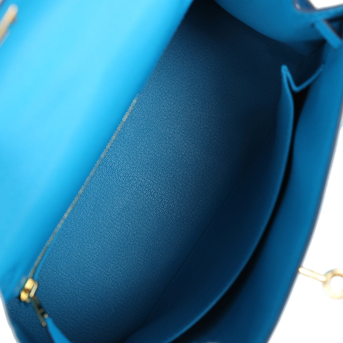 Kelly Sellier 25 Bleu Frida Chevre Gold Hardware