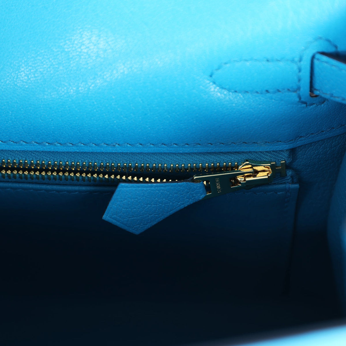 Kelly Sellier 25 Bleu Frida Chevre Gold Hardware