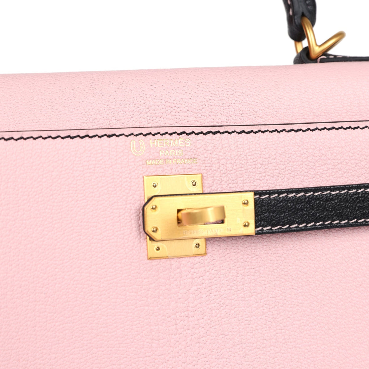 Special Order (HSS) Kelly Sellier 25 Rose Sakura and Black Chevre Mysore Brushed Gold Hardware