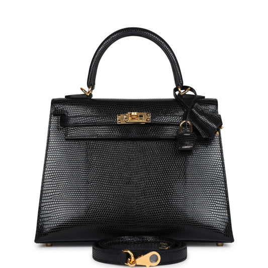 Kelly Sellier 25 Black Varanus Niloticus Lizard Gold Hardware