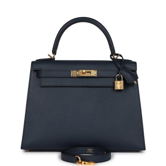 Kelly Sellier 28 Bleu Indigo Epsom Gold Hardware