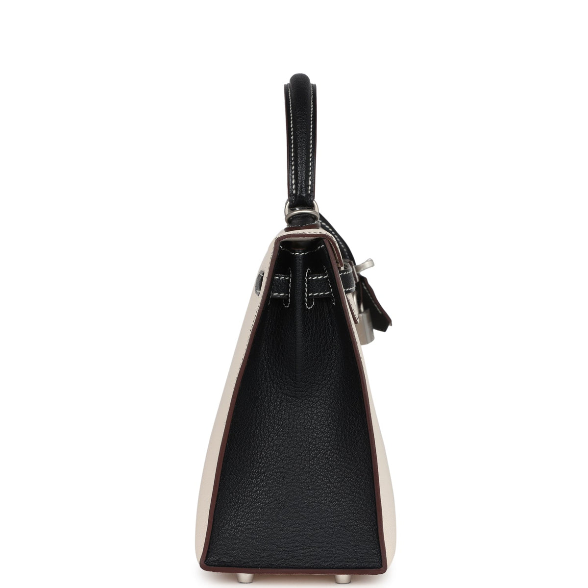 Special Order (HSS) Kelly Sellier 25 Nata and Black Chevre Mysore Brushed Palladium Hardware
