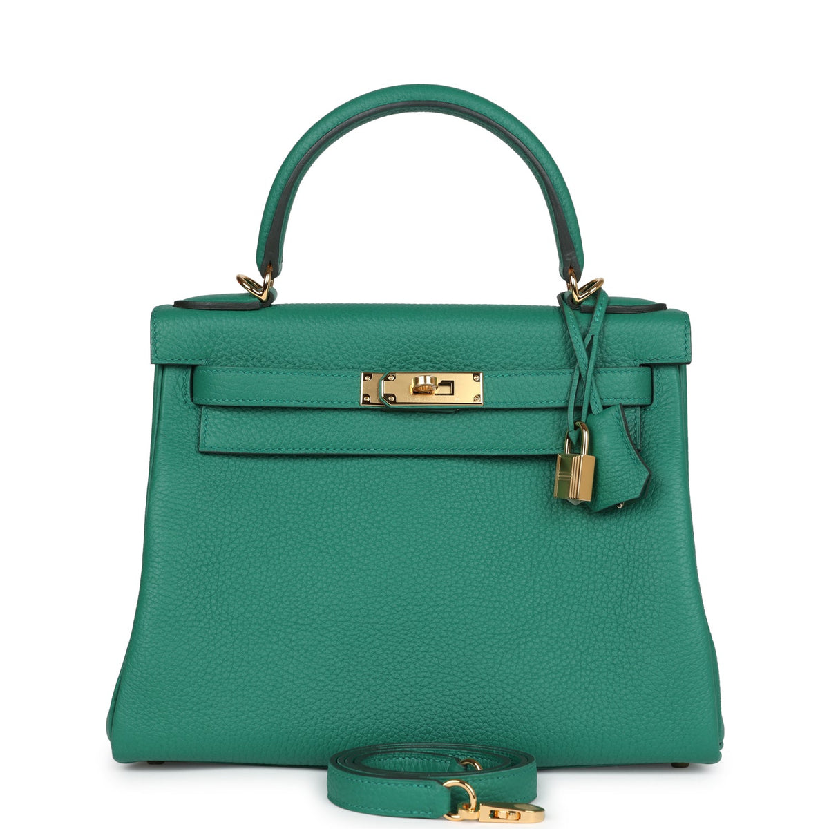 حقيبة كيلي ريتورن 28 بلون فيرت فيرتيجو من جلد كليمنس مع قطع معدنية من ذهب