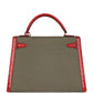 Vintage Kelly Sellier 32 Rouge Vif Ostrich and Vert Olive Officier Canvas Gold Hardware
