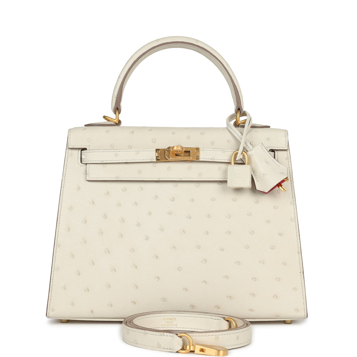 Special Order (HSS) Kelly Sellier 25 Beton Ostrich Verso Brushed Gold Hardware
