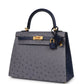 Special Order (HSS) Kelly Sellier 25 Gris Agate and Bleu Iris Ostrich Brushed Gold Hardware
