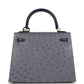 Special Order (HSS) Kelly Sellier 25 Gris Agate and Bleu Iris Ostrich Brushed Gold Hardware